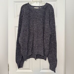 Men’s Vintage London Fog 100% Cotton Navy White Chunky Knit Warm Sweater Medium